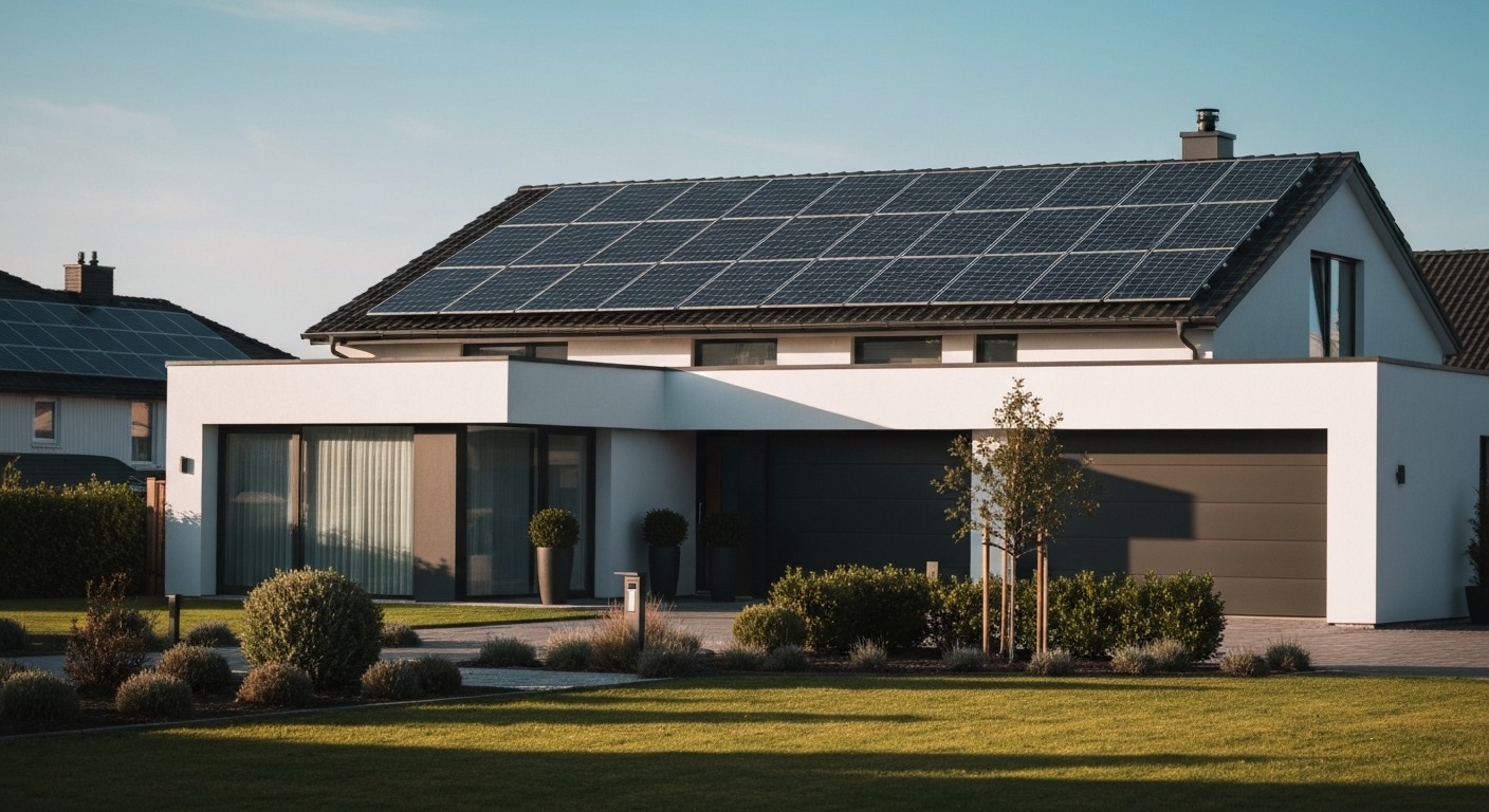 Modern home with solar panels